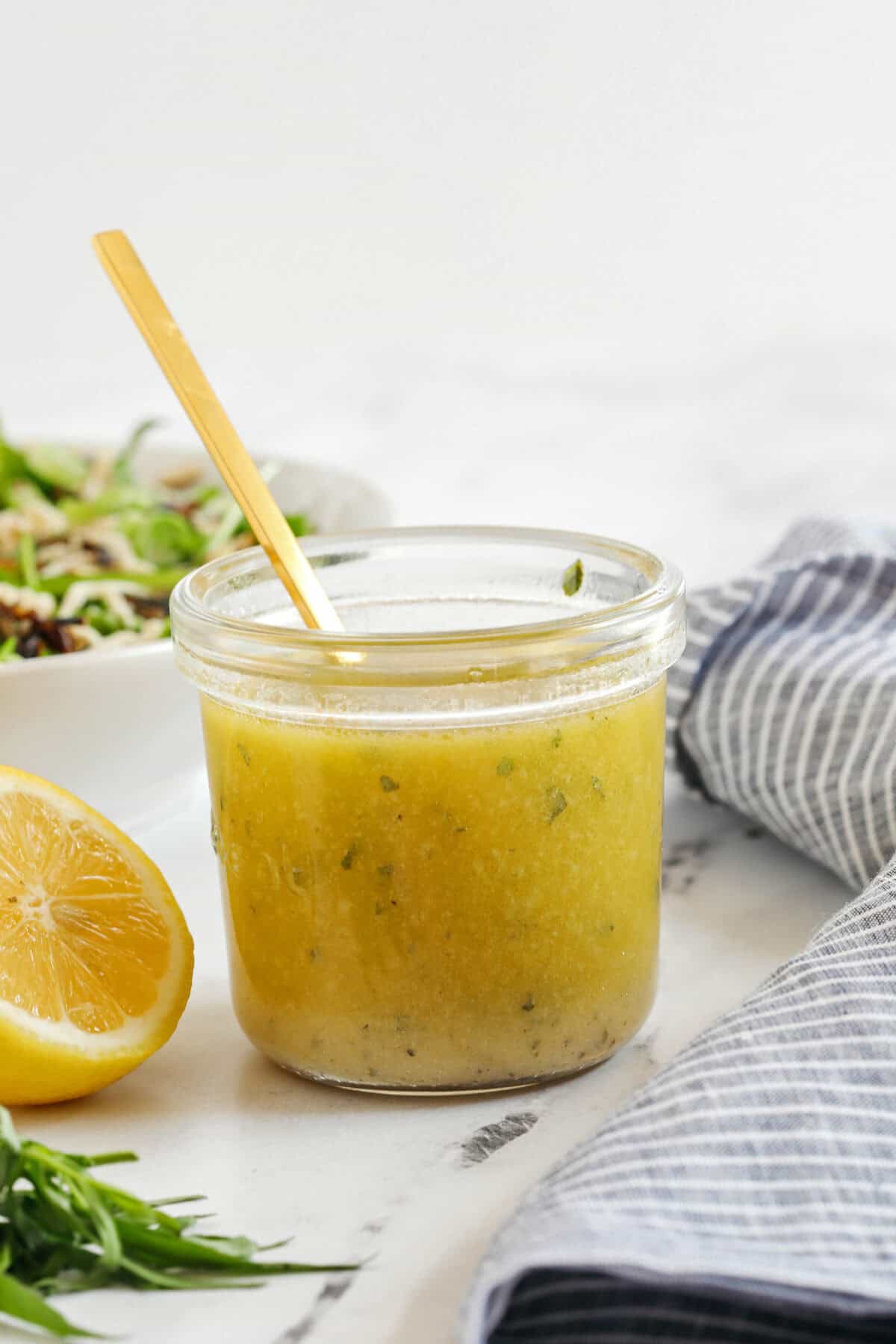 Bright and fresh Lemon Tarragon Salad Dressing made in just minutes with a few simple pantry ingredients! Perfect for salads, veggies, marinades, and more!